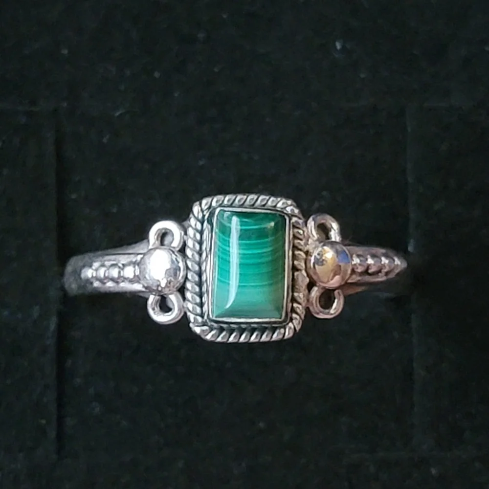 Malachite Sterling Silver Orion Ring Dainty Filigree Gemstone
